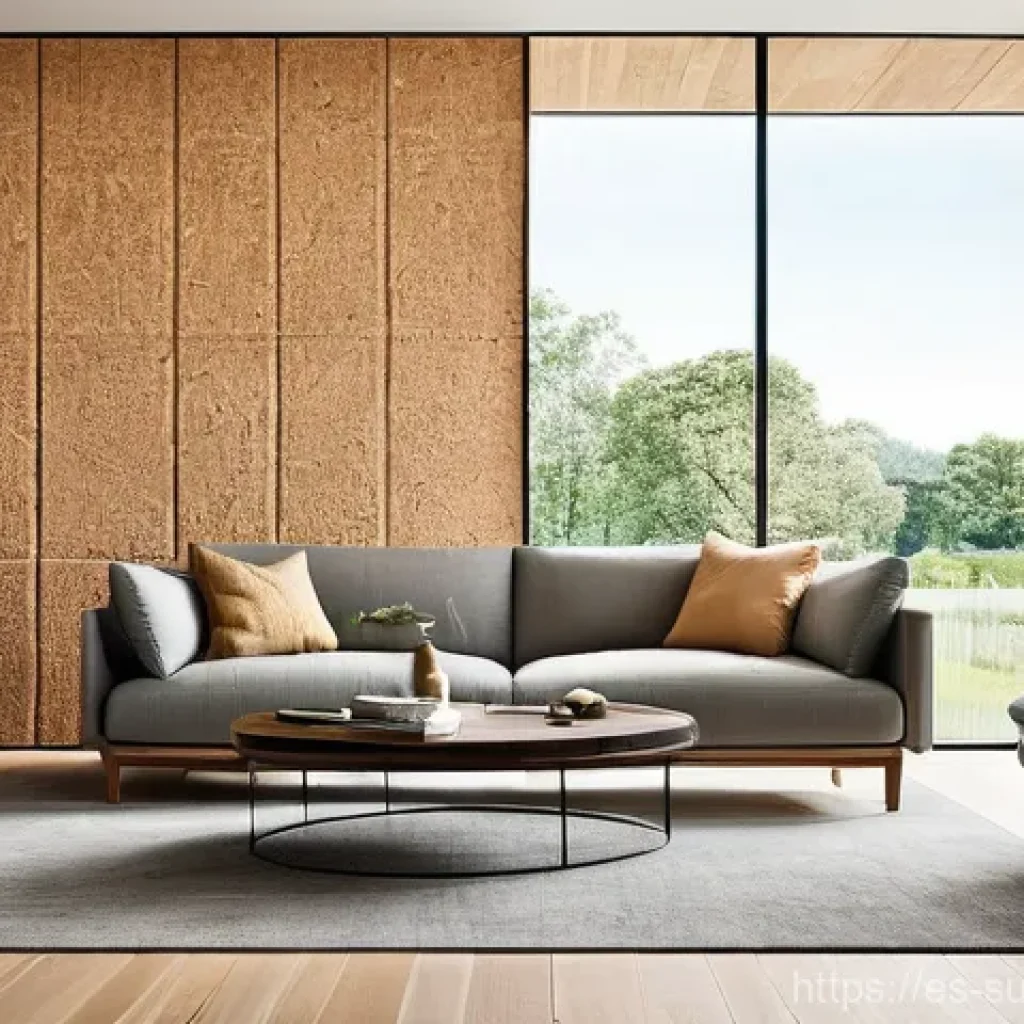 소음 감소를 위한 환경 친화적인 리노베이션 - **Prompt 1: Natural Cork Acoustic Serenity**
"A cozy, sun-drenched living room with a sophistica...